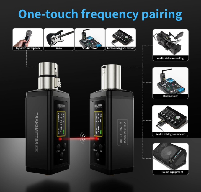 UHF Wireless XLR Transmitter and Receiver with Dual Antennas, 902-927MHz, 470ft Range, 50 Channels, Auto-Scan, Wireless Mic Adapter for Audio Mixer, Sound Field Test, Acoustic Measurement, F30P